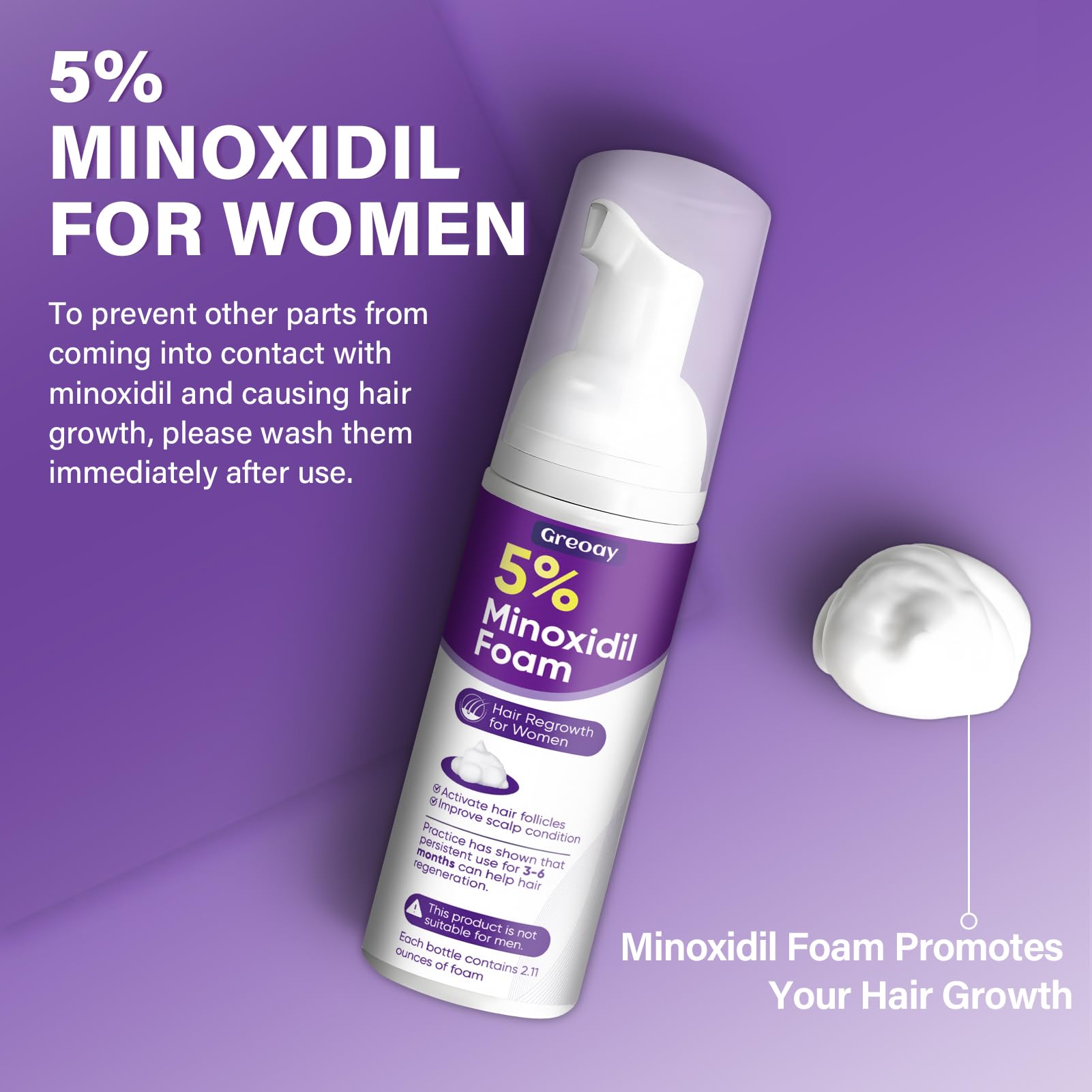 Greoay minoxidil foam texture close up showing light, fast drying formula