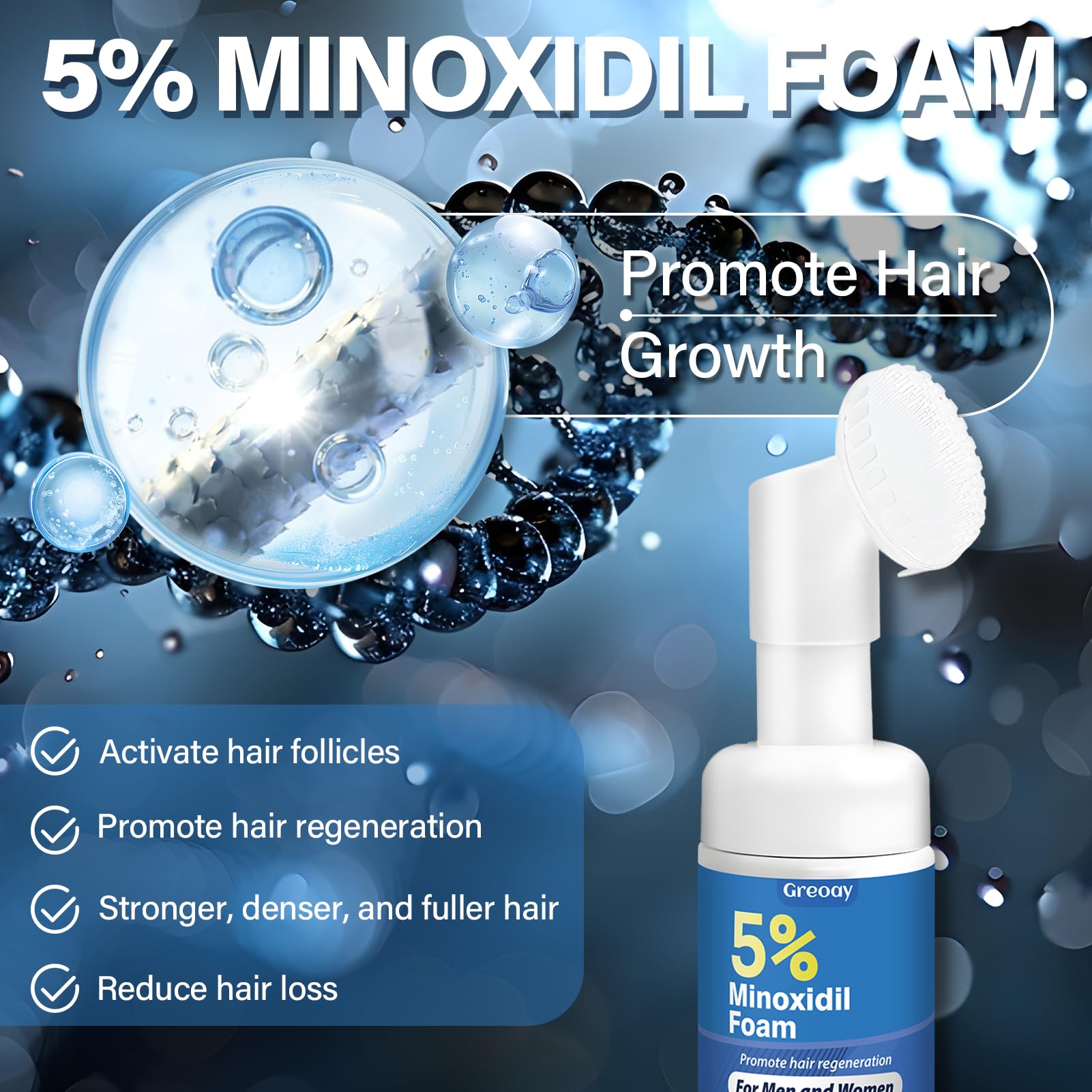 Cheveux plus forts grâce à Greoay Minoxidil Mousse après usage régulier.