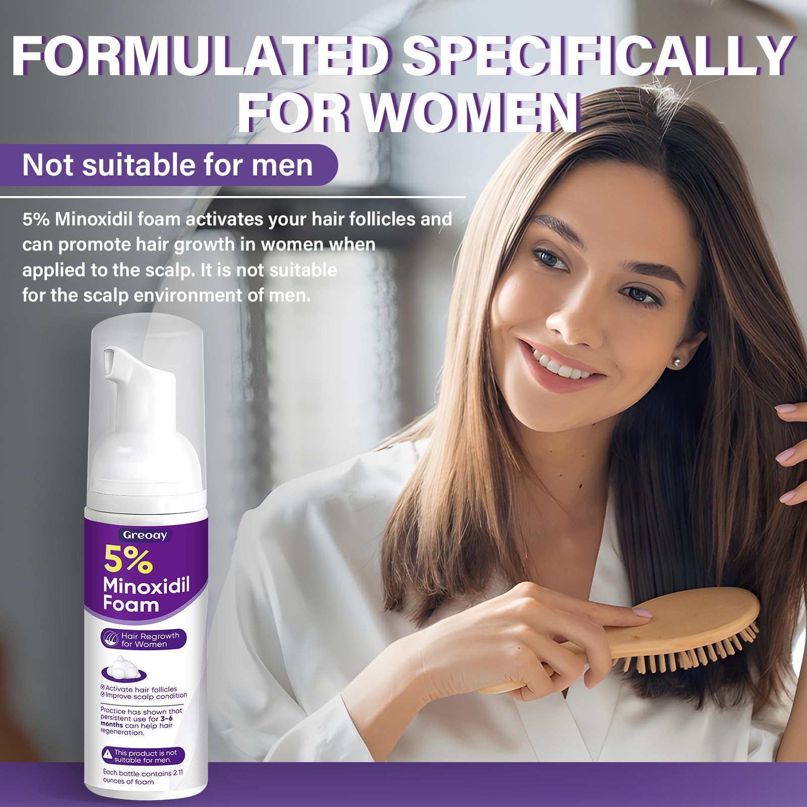 Greoay treatment-area focus targets thinning crown and hairline.