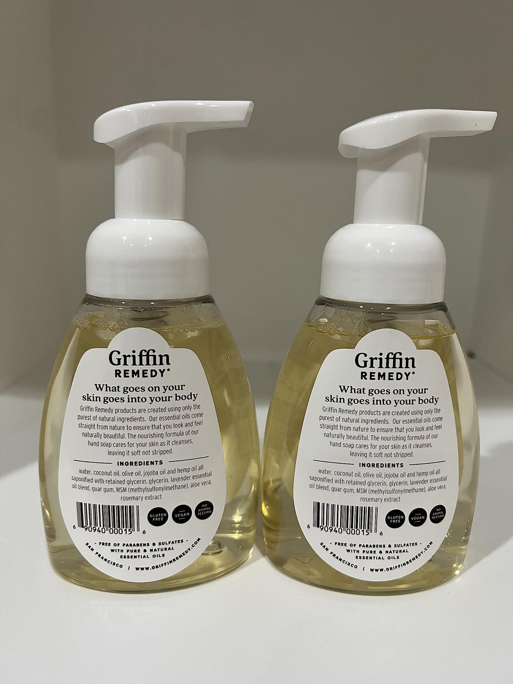 Griffin Remedy lavender foam closeup highlighting luxurious lather and skin friendly formula