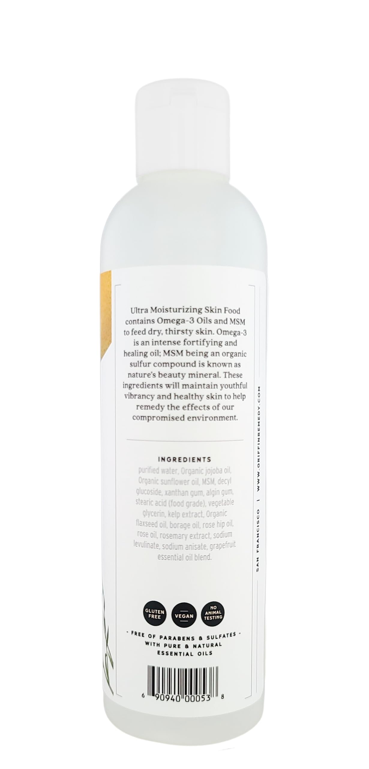 Griffin Remedy Omega-3 Body Wash creamy foam cleanses gently and hydrates skin.