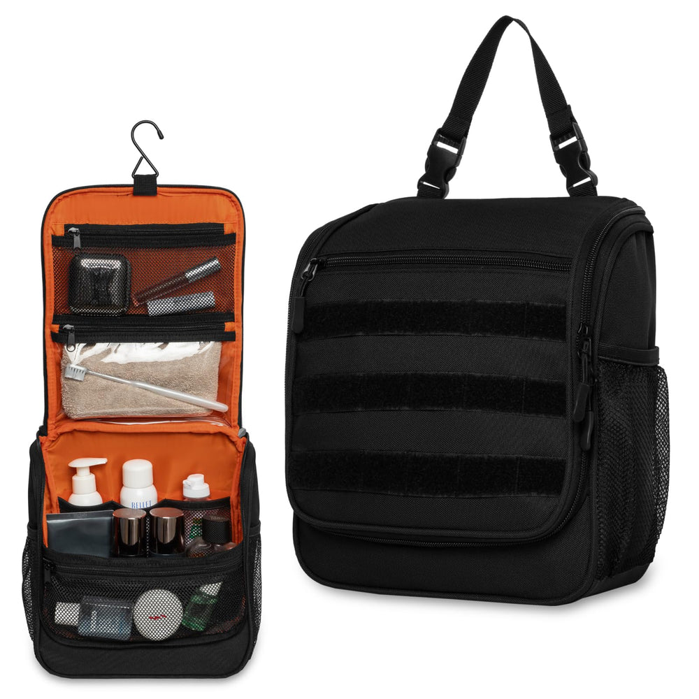 GRIO tactical toiletry bag front view with multiple pockets for organized travel