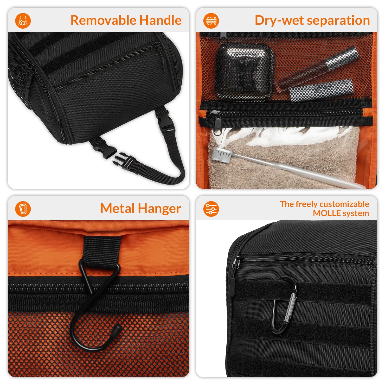 GRIO tactical toiletry bag waterproof interior pocket for separating wet items