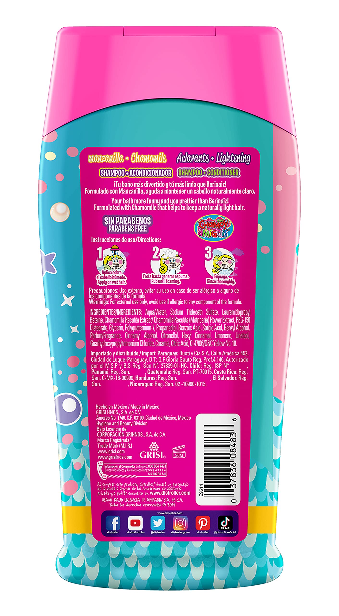 Grisi Manzanilla Kids Shampoo no tears formula illustration with soft towel.