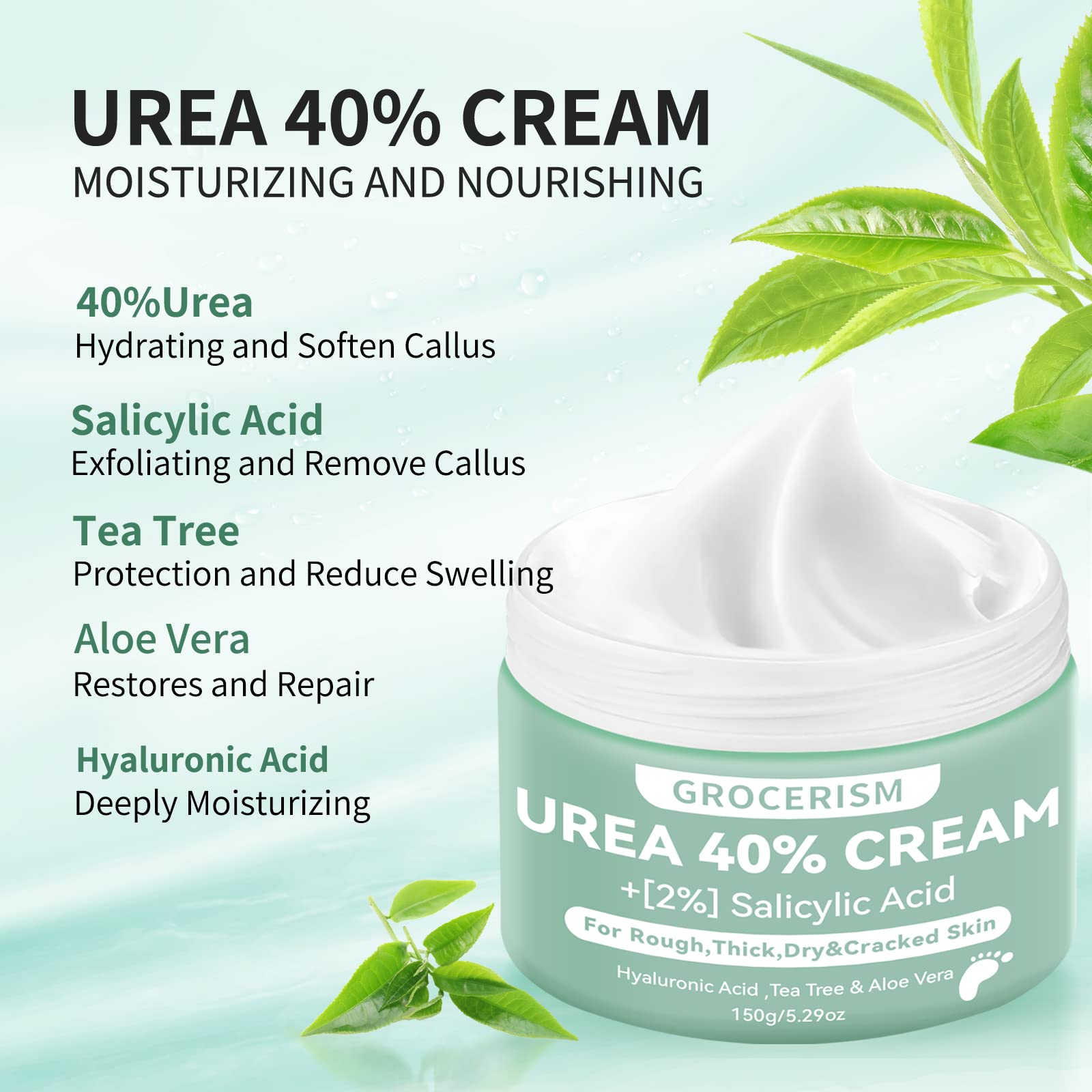 Grocerism foot cream being applied to a heel for smooth, hydrated skin.