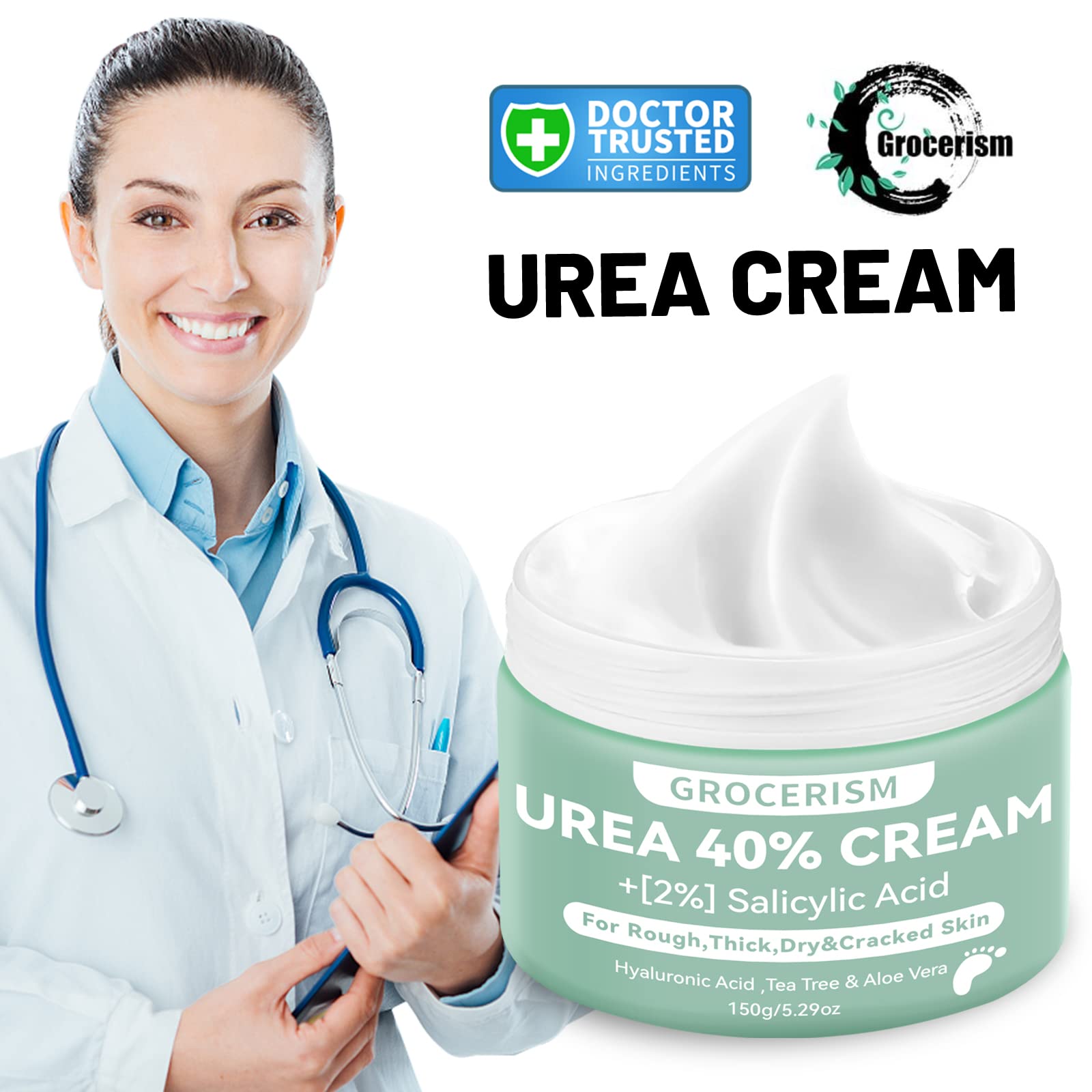 Grocerism Urea Cream close-up texture showing rich, quick-absorbing moisture.