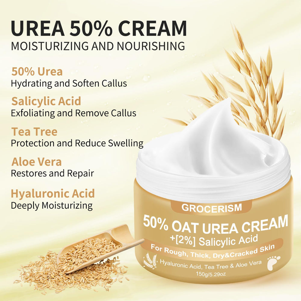 Grocerism Urea Cream delivers hyaluronic moisture for dry skin.
