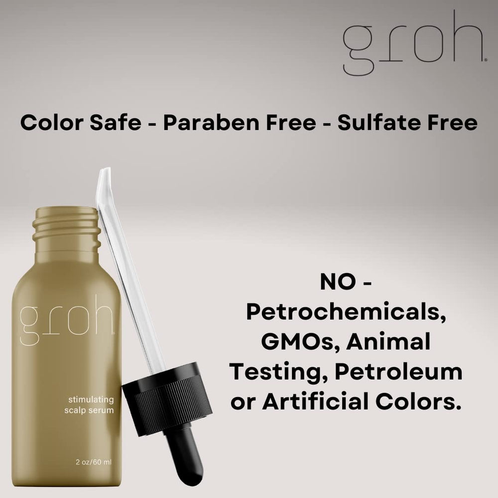 Groh Stimulating Scalp Serum scalp closeup shows balanced, comfortable surface