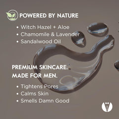 Groom After Shave Toner liquid pour suggests quick-absorbing hydration after shaving.