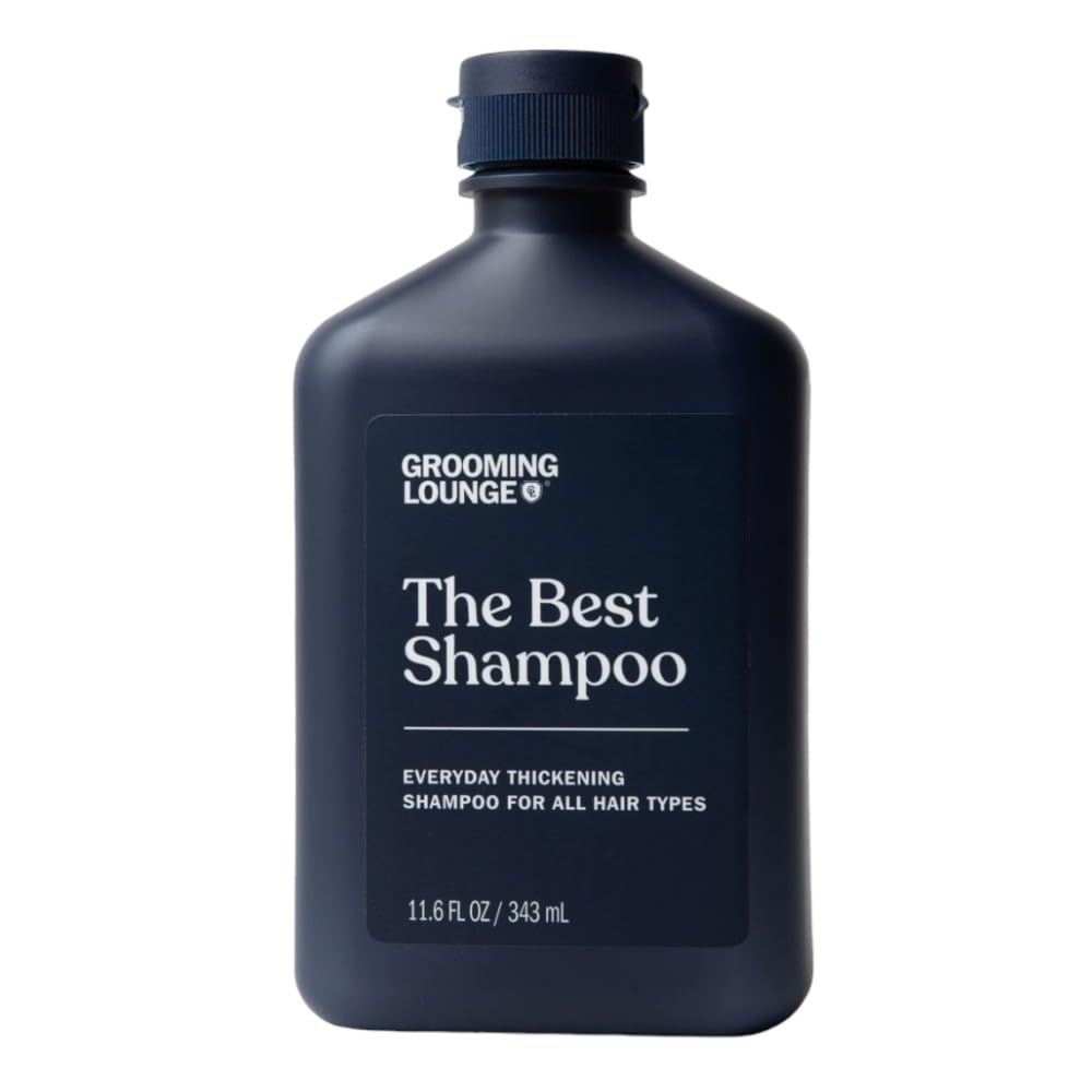 Grooming Lounge Best Shampoo for Men bottle pour shows refreshing scalp cleanse.