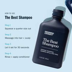 Grooming Lounge Best Shampoo for Men on shelf emphasizes peppermint and rosemary fragrance.