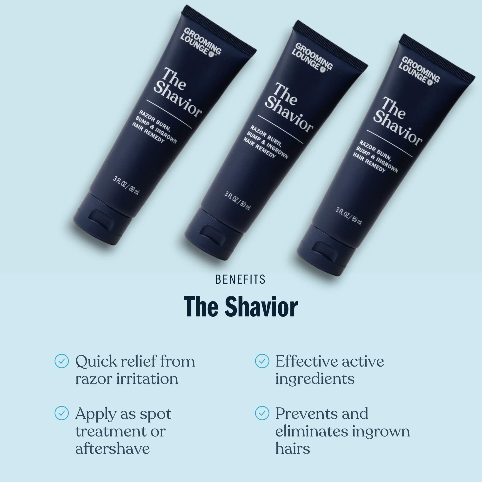 Grooming Lounge Shavior Post Shave Remedy 3oz bottle ideal for on-the-go skin comfort