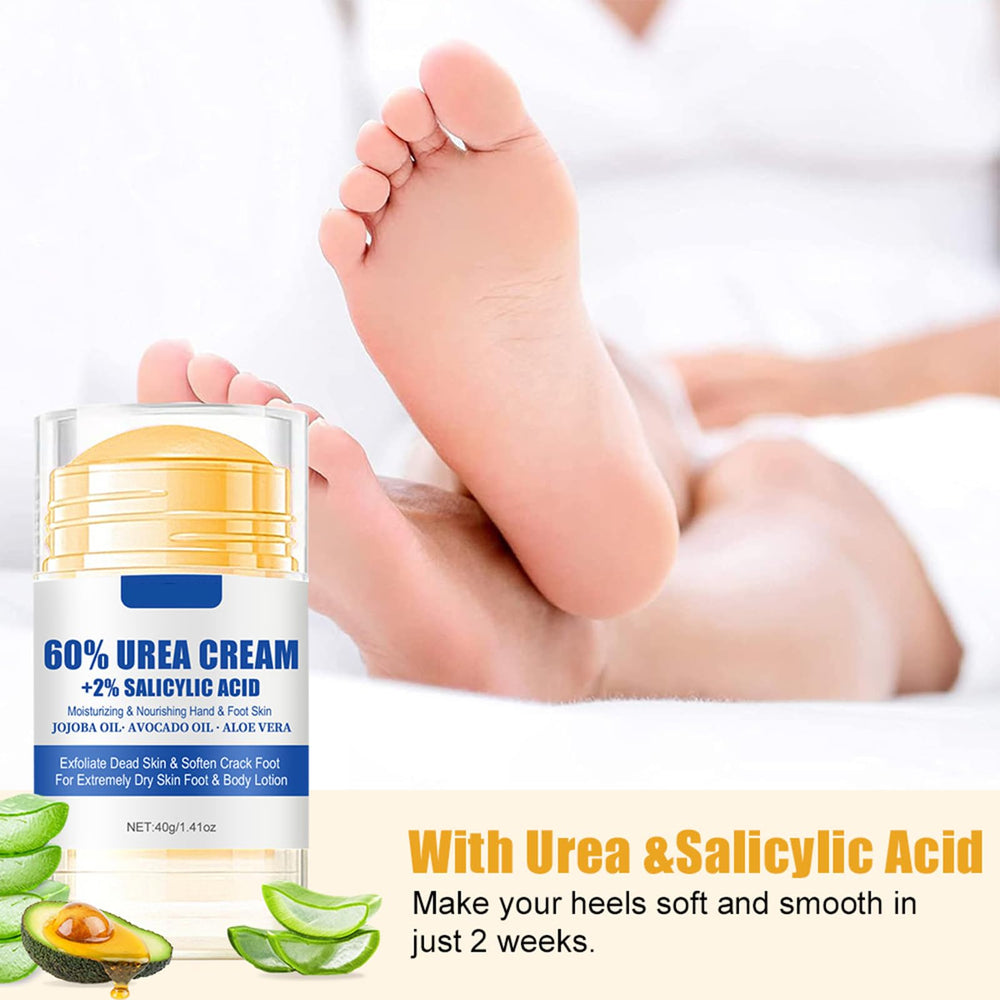 Closeup of Grospe 60% Urea Foot Cream ingredients like glycerin and aloe vera