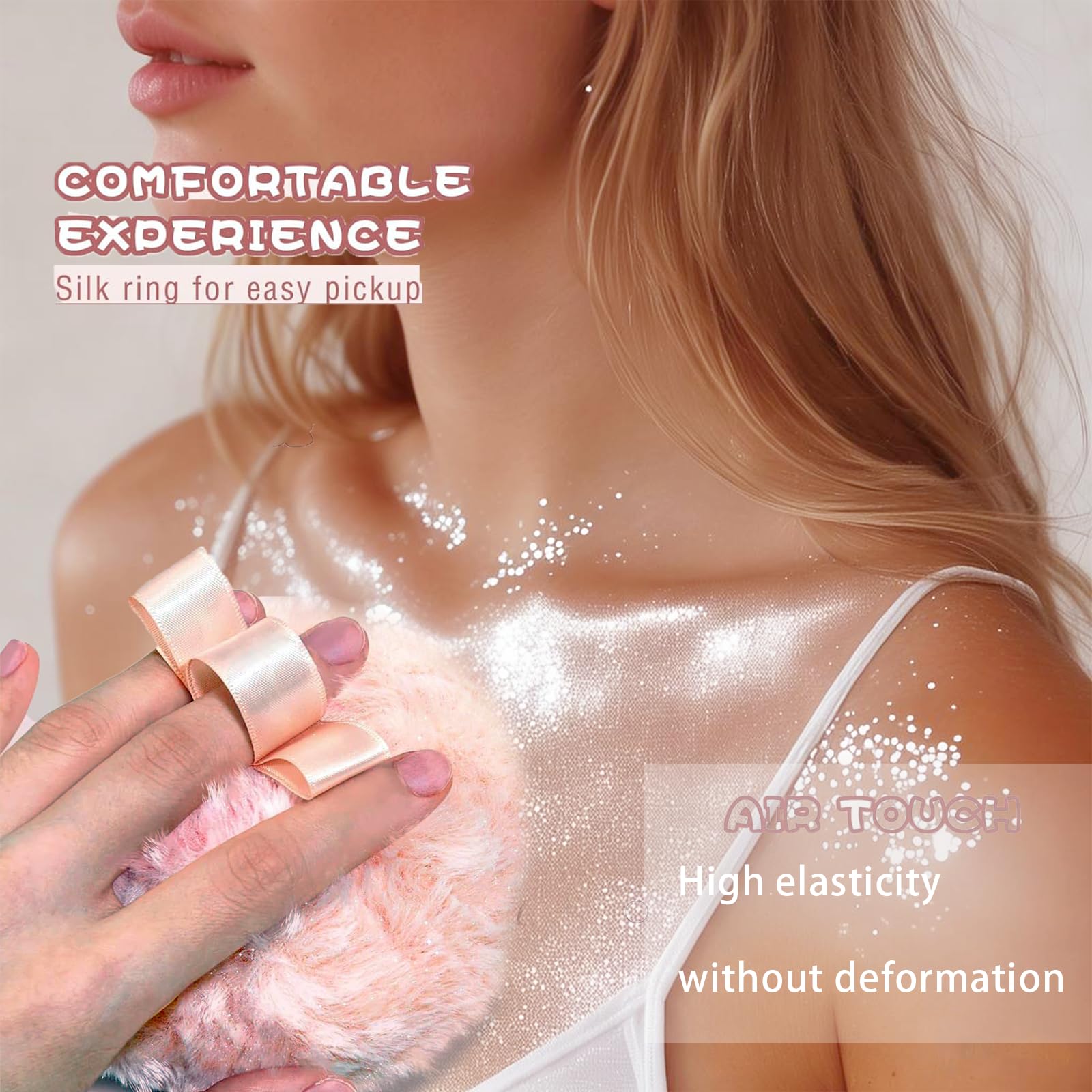 Grospe Body Shimmer Puff being used on the face for subtle glow.