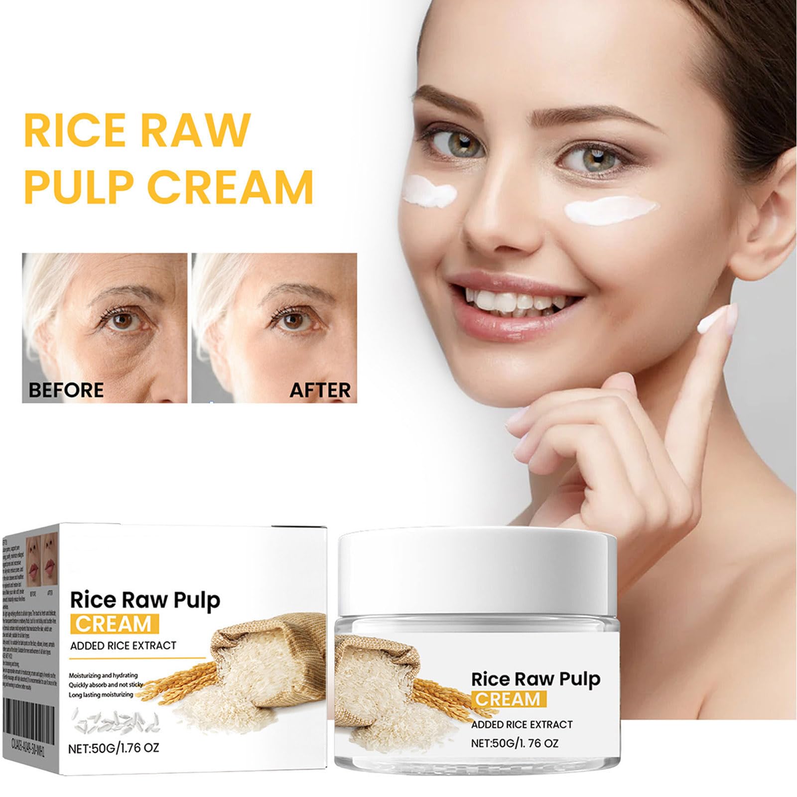 Grospe Rice Cream application on cheek demonstrates light, non-greasy absorption.