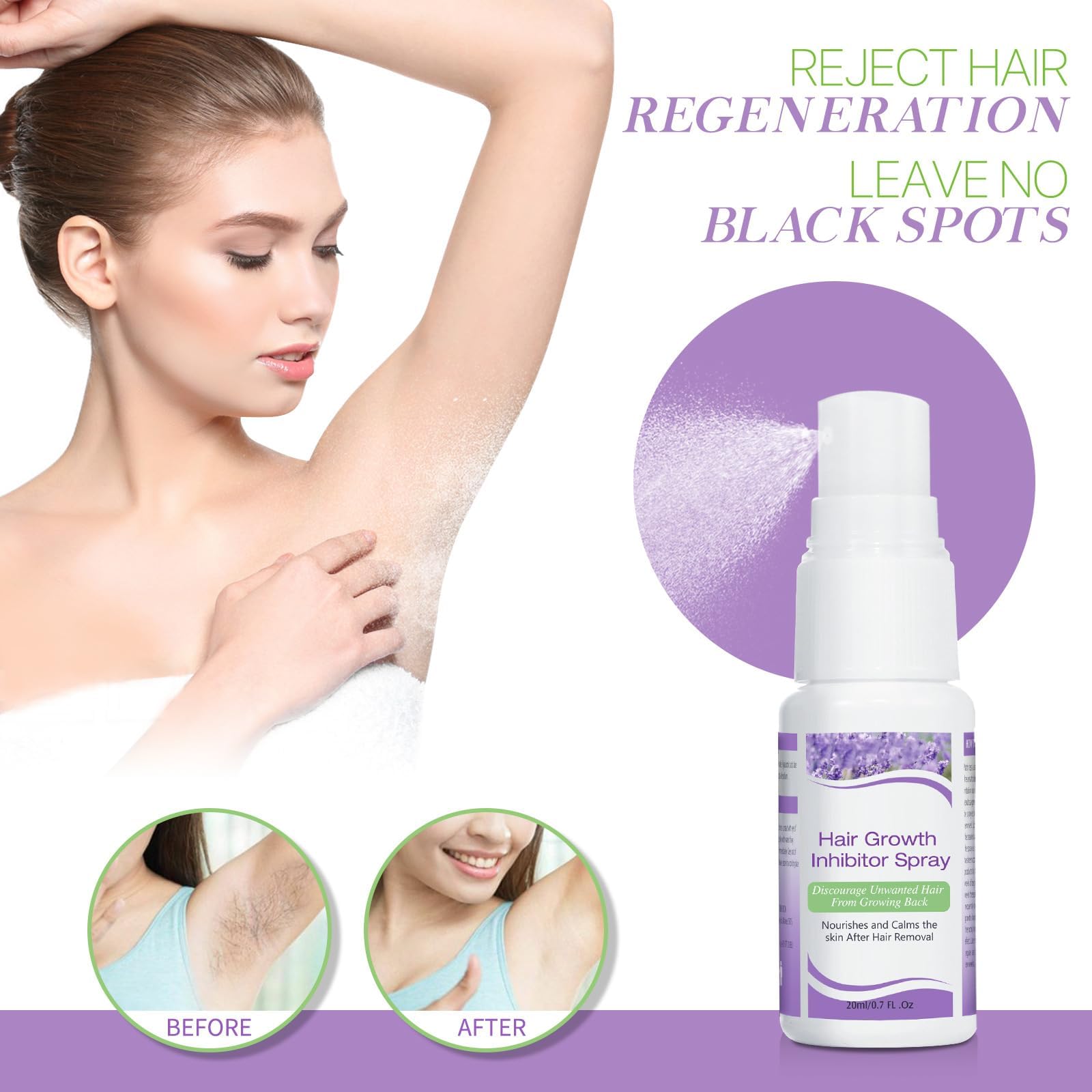 Grospe Hair Inhibitor Spray applied on the arm for smoother post-removal skin.