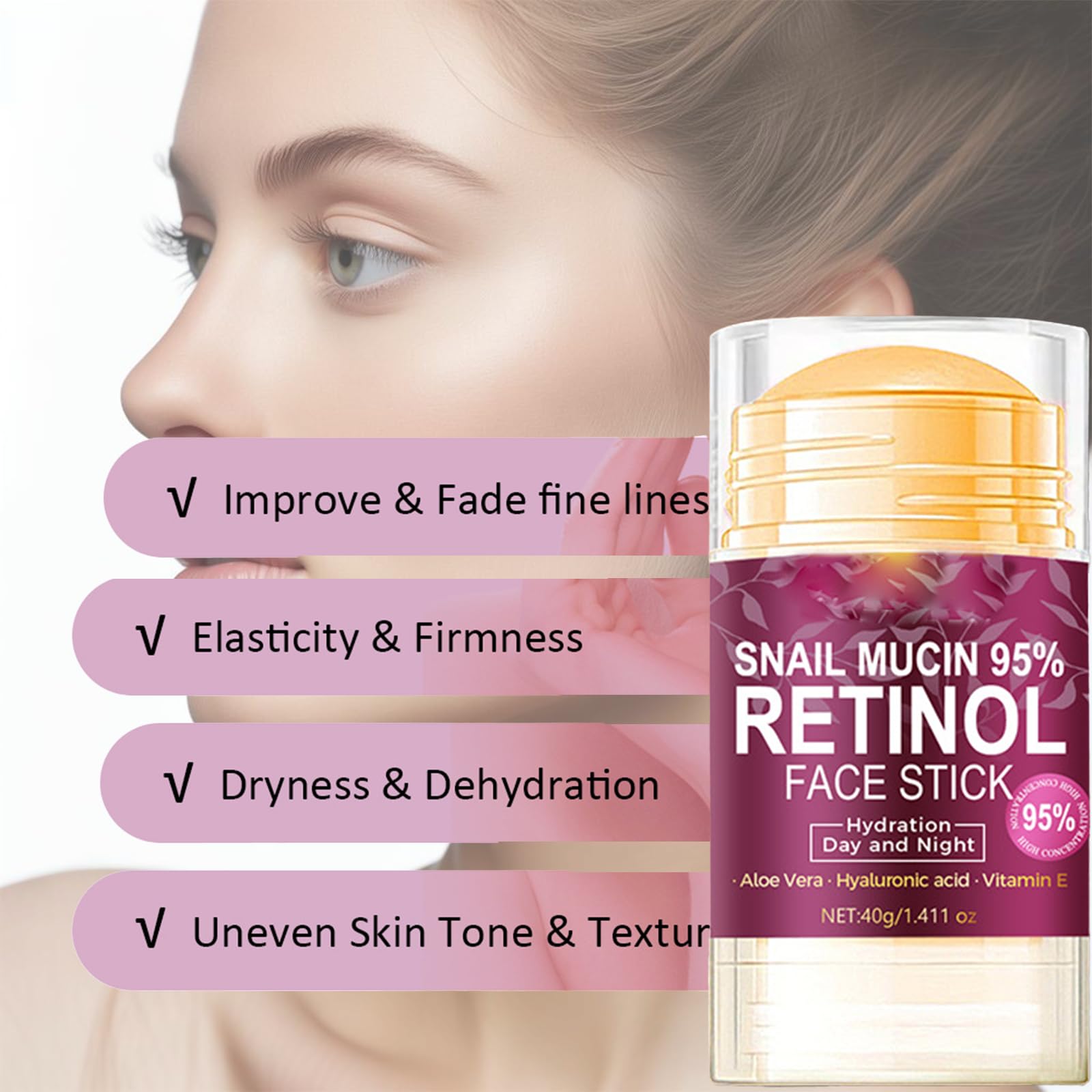 Grospe hydration glow on skin after applying snail mucin stick.