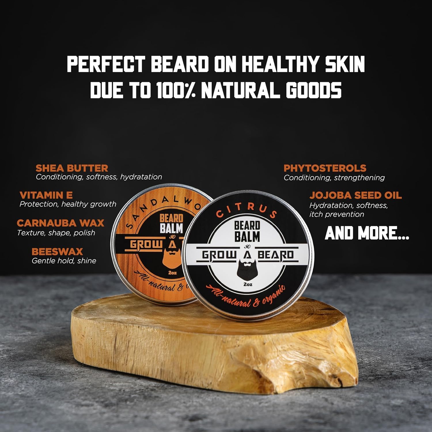 Grow Alpha Beard Balm citrus jar delivers a fresh scent and beard conditioning.