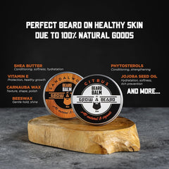 Grow Alpha Beard Balm citrus jar delivers a fresh scent and beard conditioning.