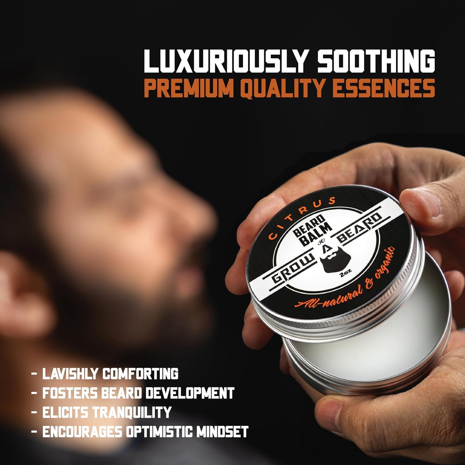 Creamy texture of Grow Alpha Beard Balm shown for easy beard styling.