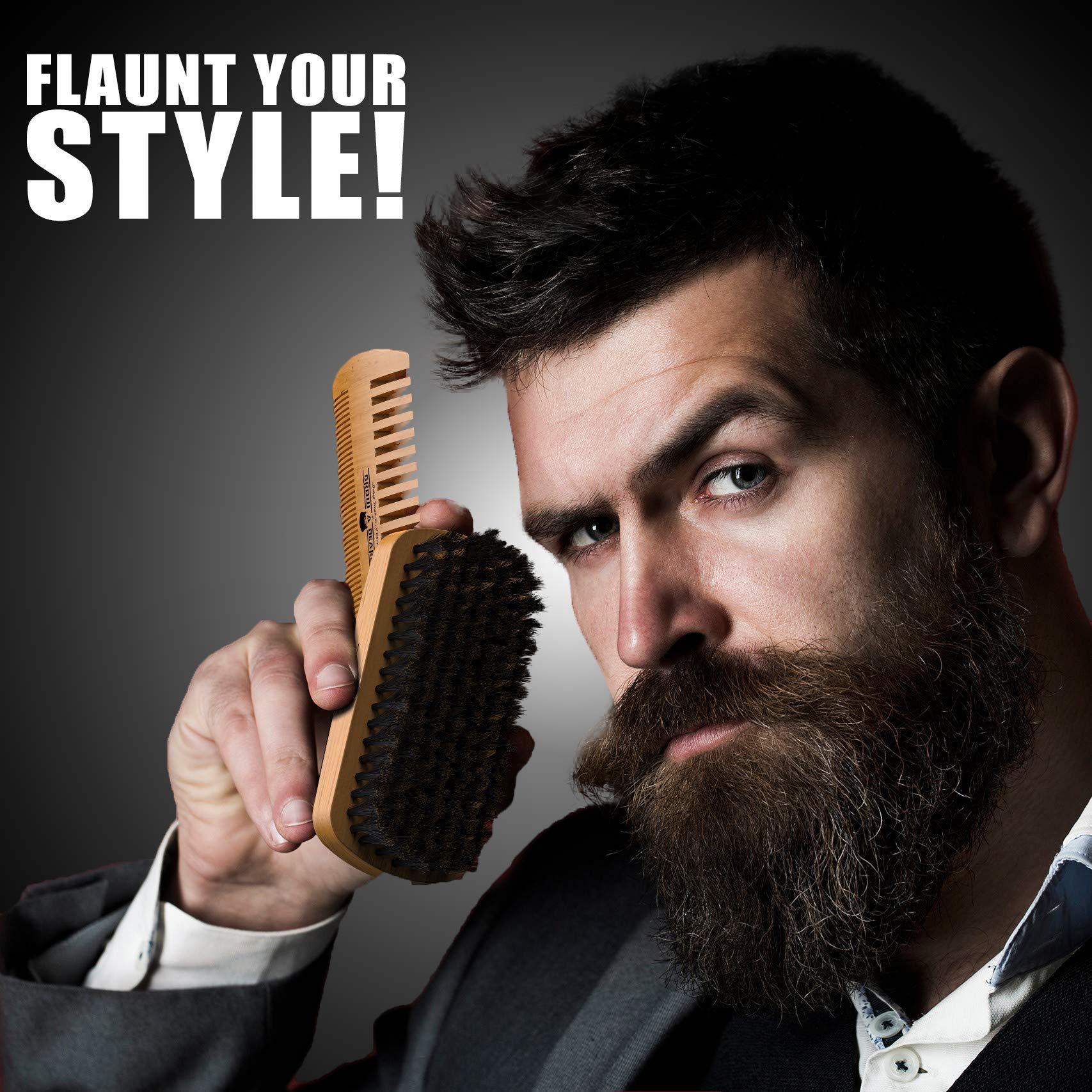 Grow Alpha Beard boar-bristle brush showing natural bristles