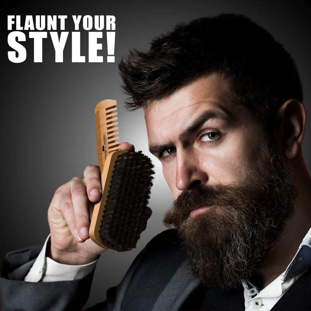 Grow Alpha Beard boar-bristle brush showing natural bristles