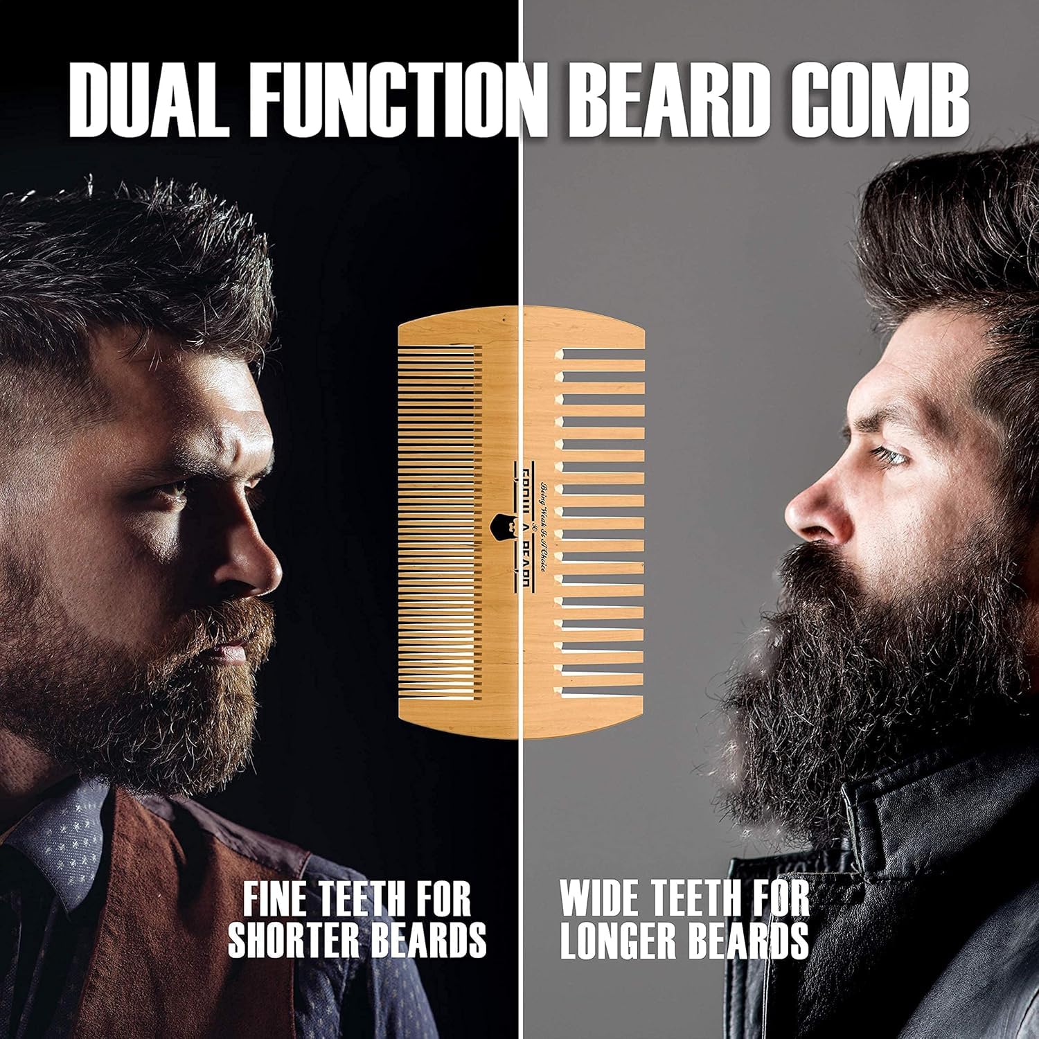 Grow Alpha Beard dual-action wood comb for detangling