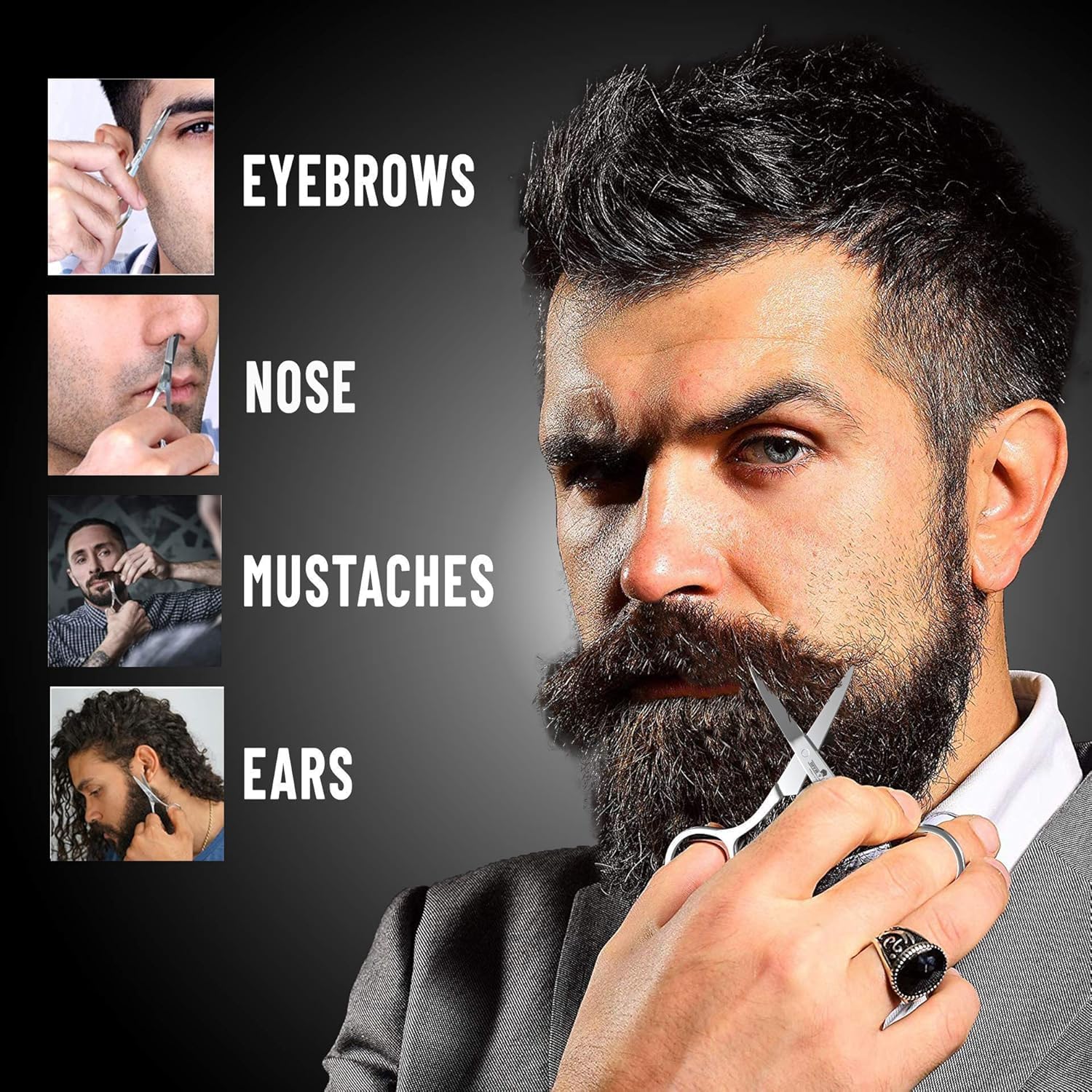 Grow Alpha Beard stainless steel mustache scissors in view