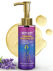 GROW DATE Body Firming Oil bottle close-up shows premium hydration