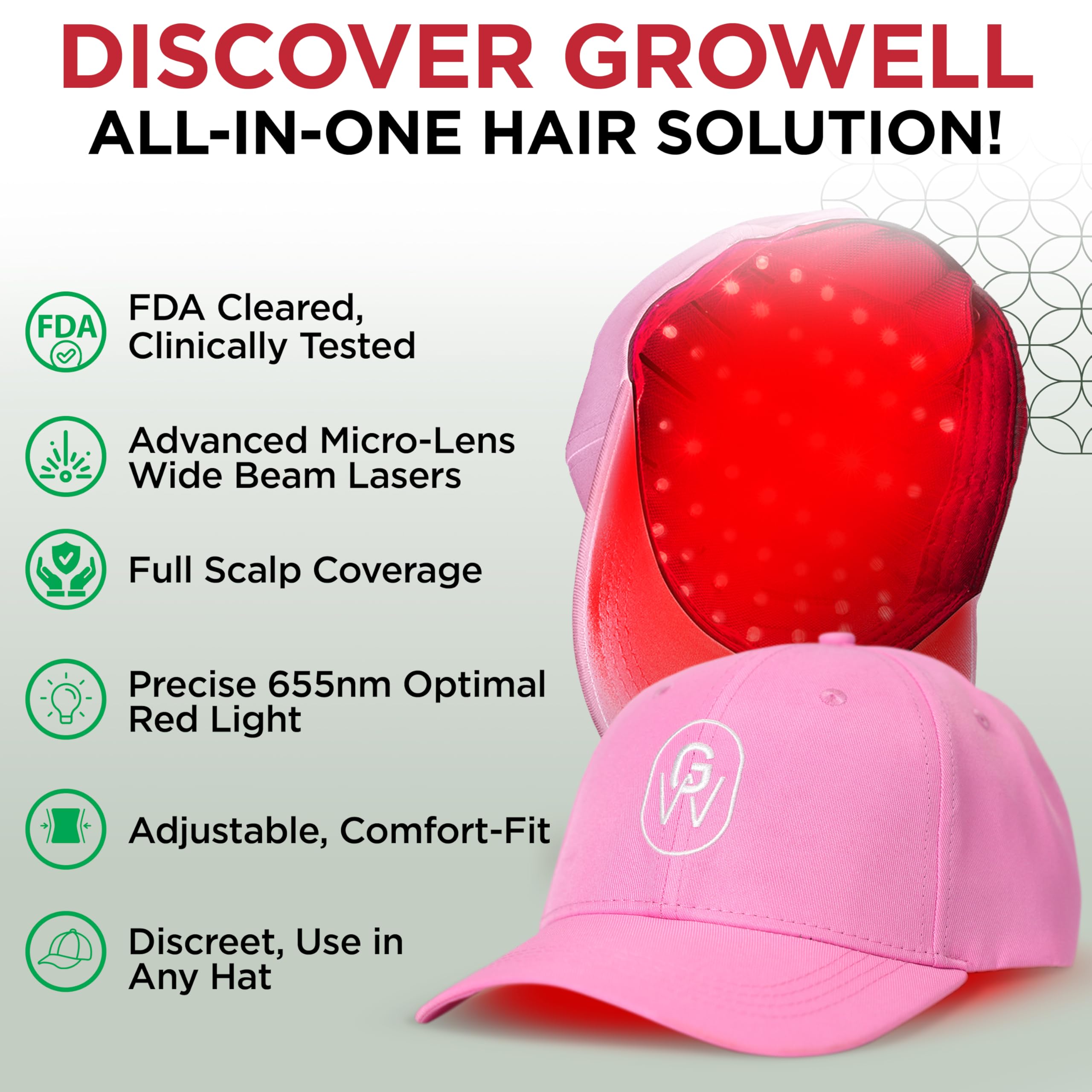 GroWell at-home therapy session with cap for convenient scalp care.