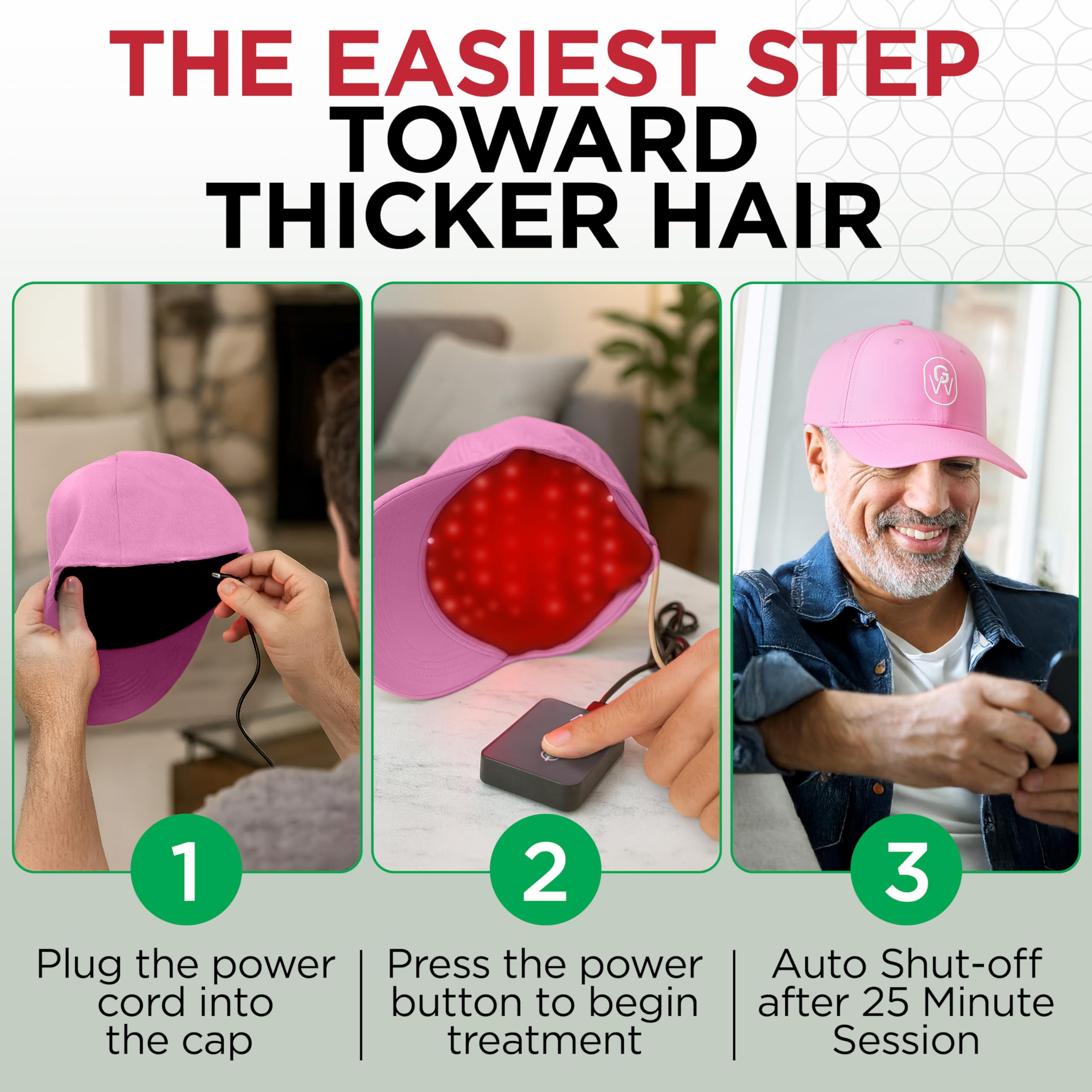 GroWell discreet design cap keeps therapy low-profile during use.