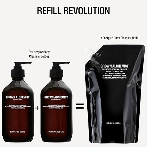 Grown Alchemist Energize Refill Pouch open for easy-to-pour design.