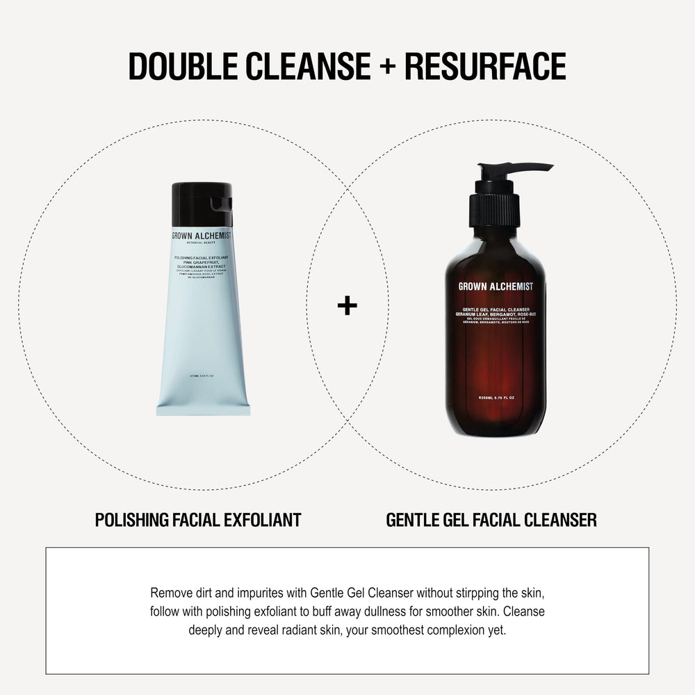 Grown Alchemist Gentle Gel Cleanser pump with creamy foam for sensitive skin