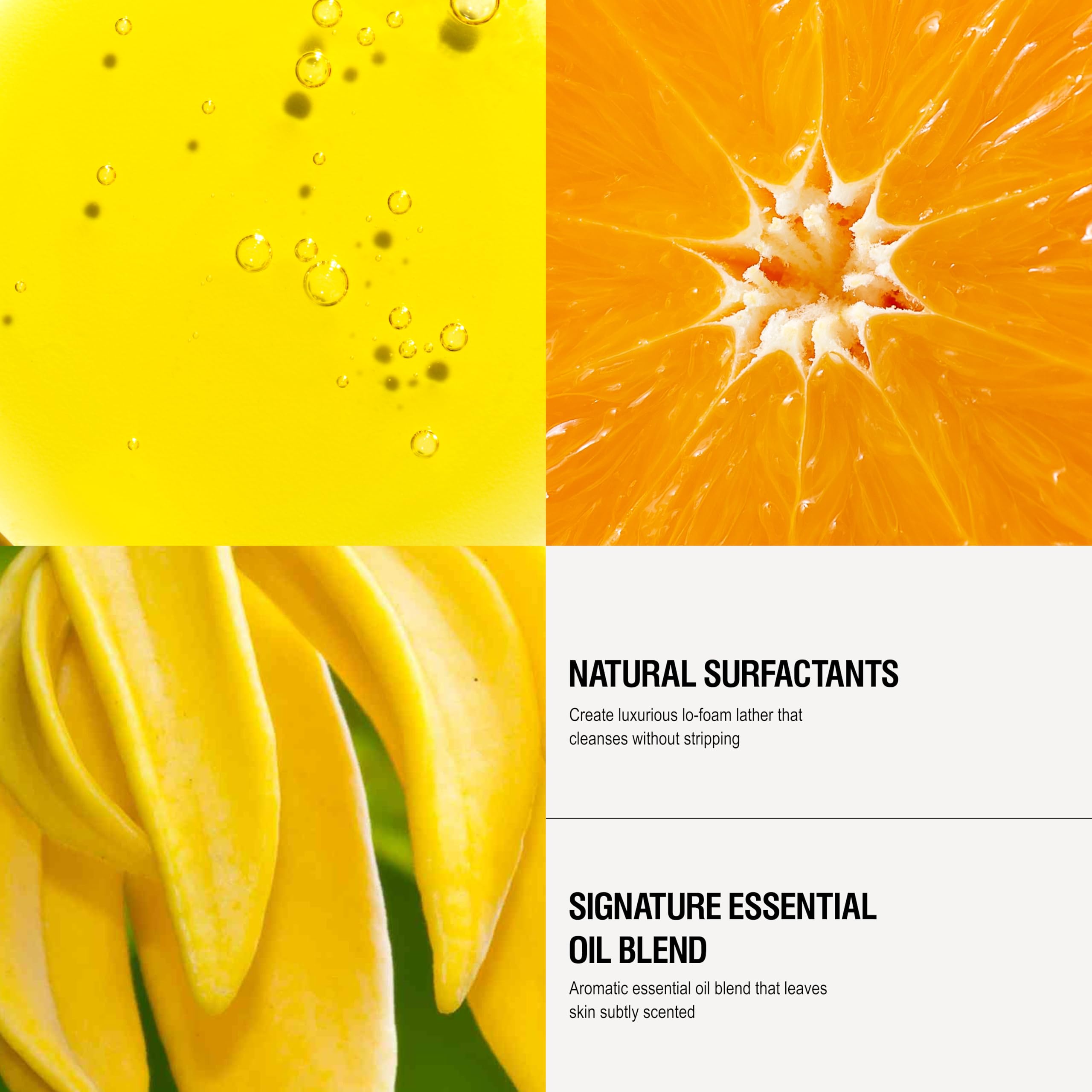 Grown Alchemist Hand Wash label close up highlights a plant based, skin friendly formula