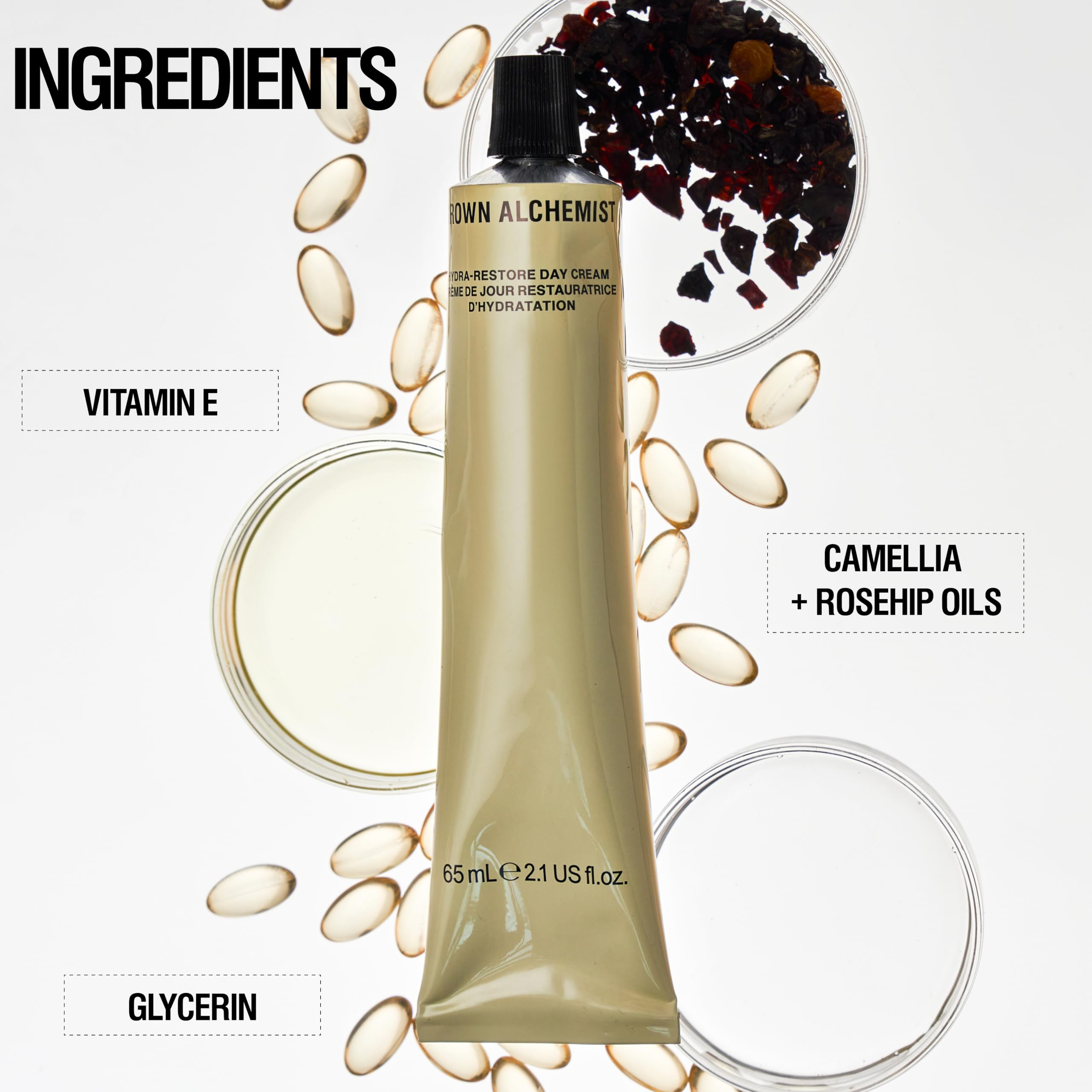 Grown Alchemist Hydra-Restore Day Cream texture shown as lightweight, non-greasy formula.
