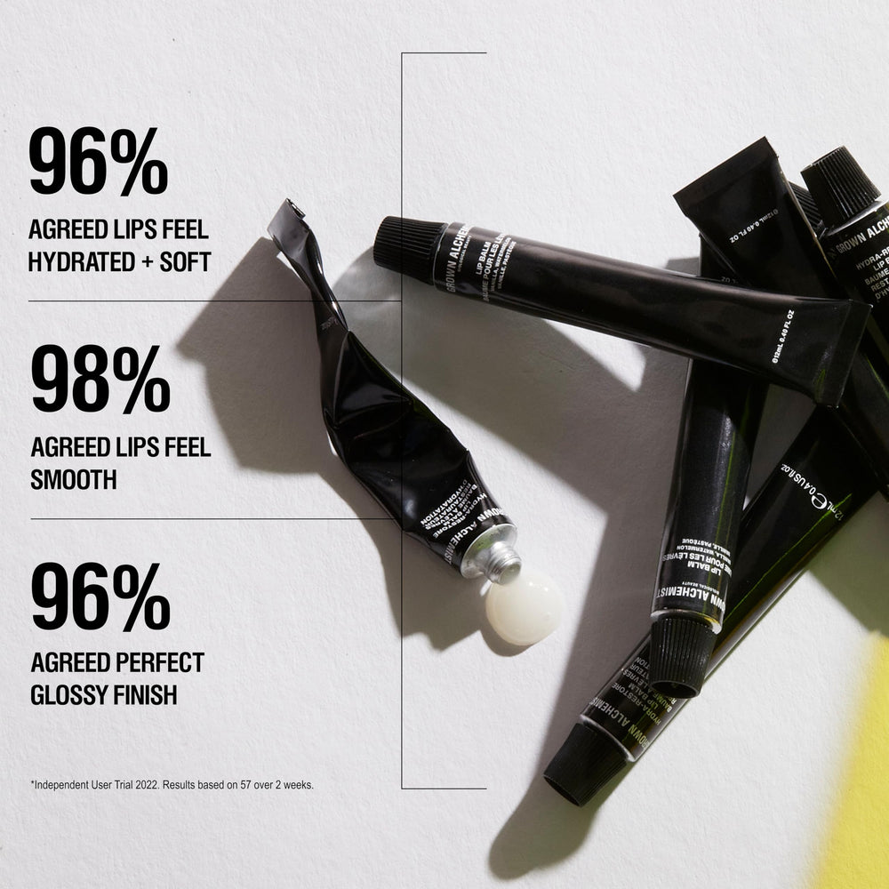 Grown Alchemist Lip Balm texture close-up illustrating glossy finish and on-the-go usability