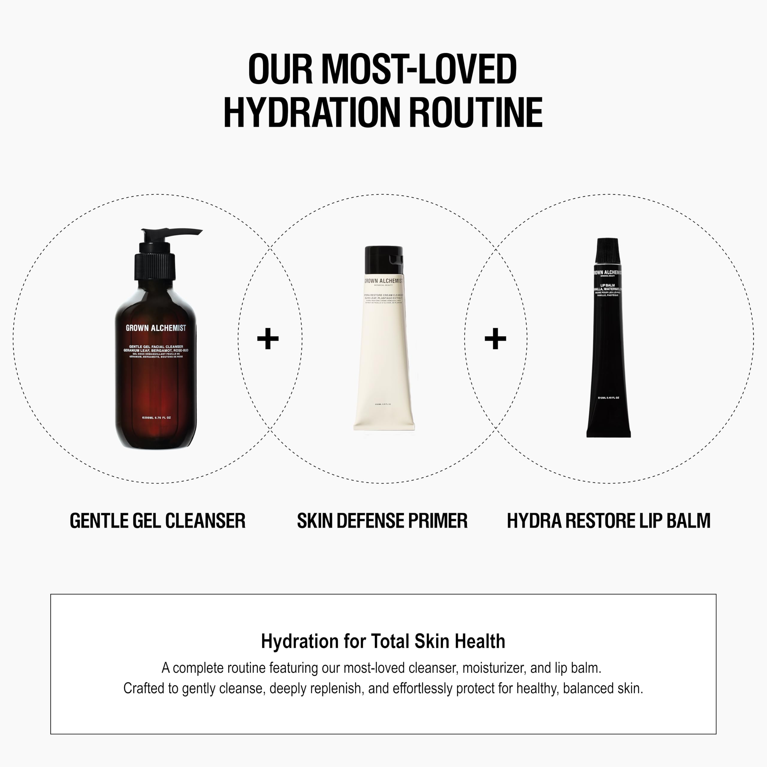 Grown Alchemist Hydra-Restore Lip Balm packaging flatlay emphasizing vegan cruelty-free care