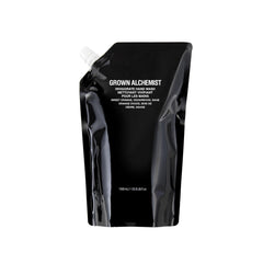 Grown Alchemist Invigorate Hand Wash Refill bottle close-up highlighting aloe for soft skin