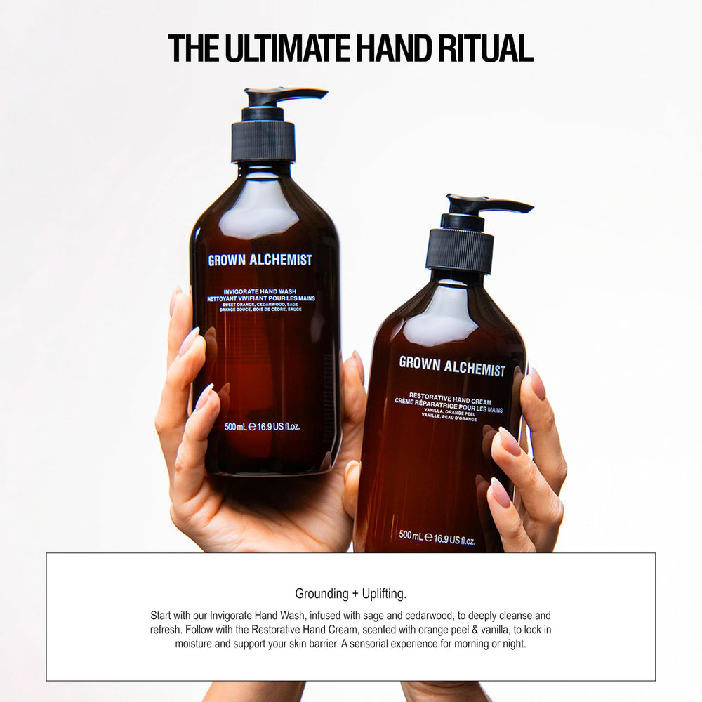 Grown Alchemist Invigorate ingredients graphic emphasizing aloe and citrus notes.