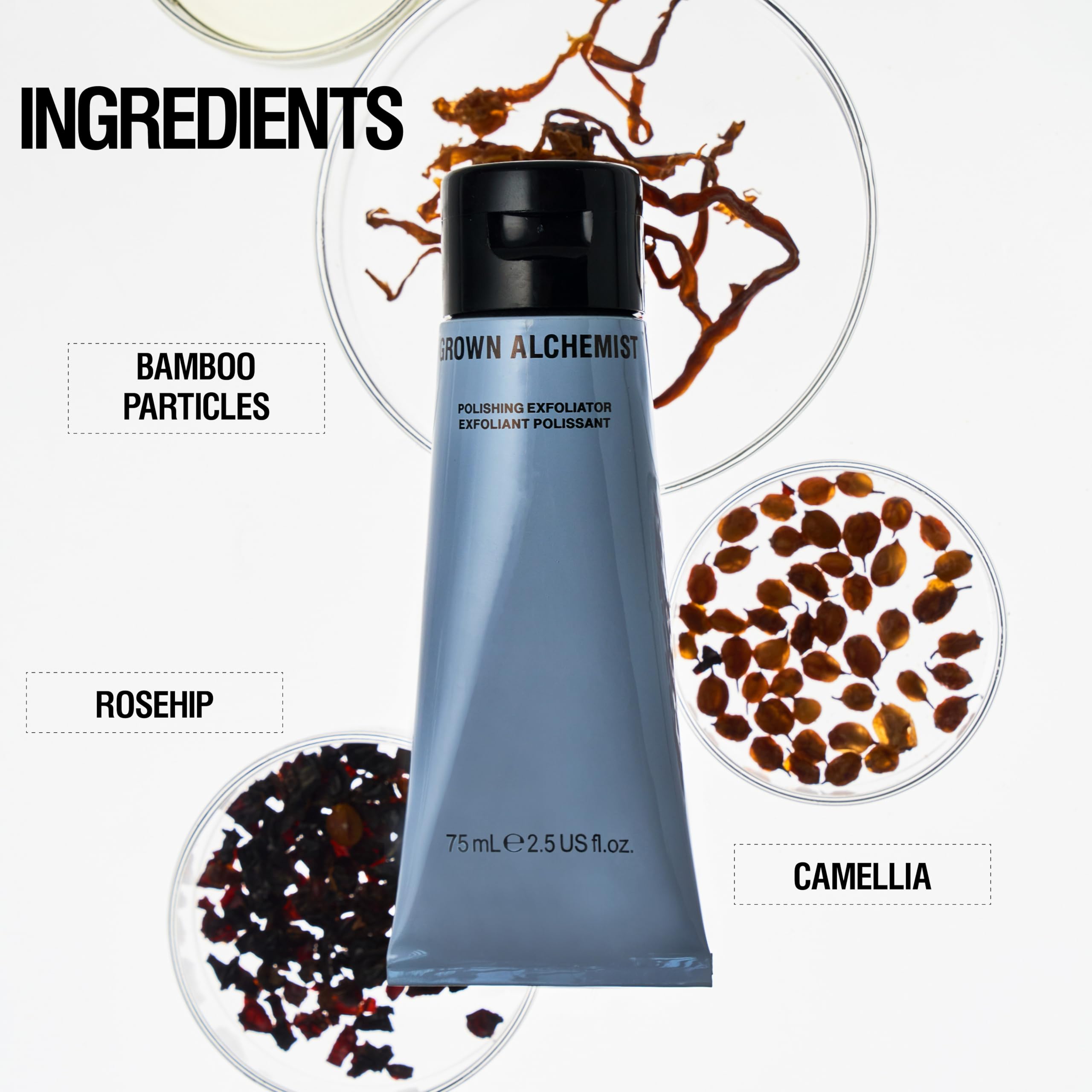 Grown Alchemist packaging and two-bottle set on display
