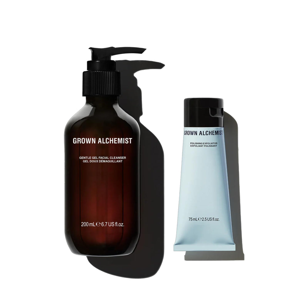 Grown Alchemist Polishing Exfoliator bottle pour for smoother skin texture