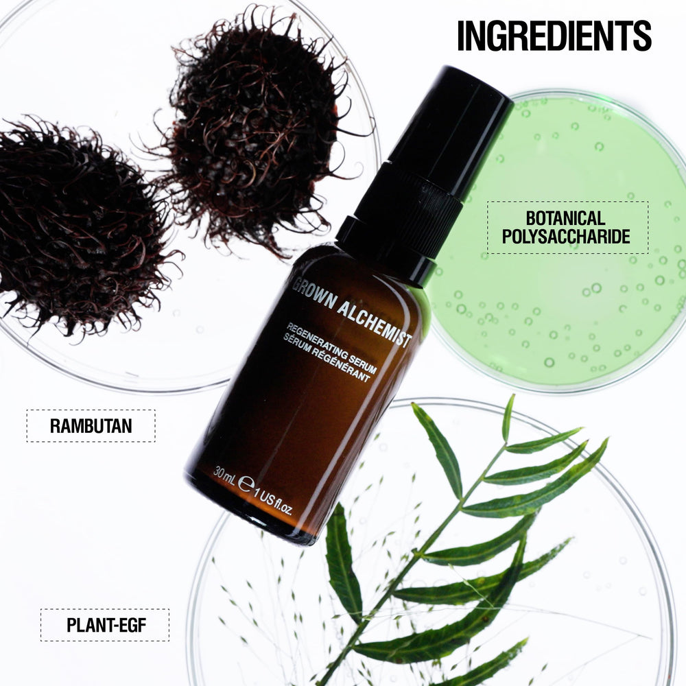 Grown Alchemist Regenerating Serum with rambutan ingredient cue for renewal