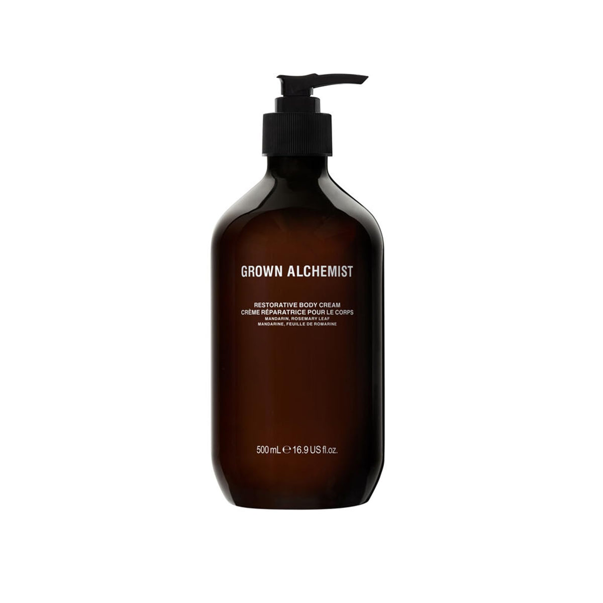 Grown Alchemist Restorative Body Cream bottle showing quick absorption and hydration