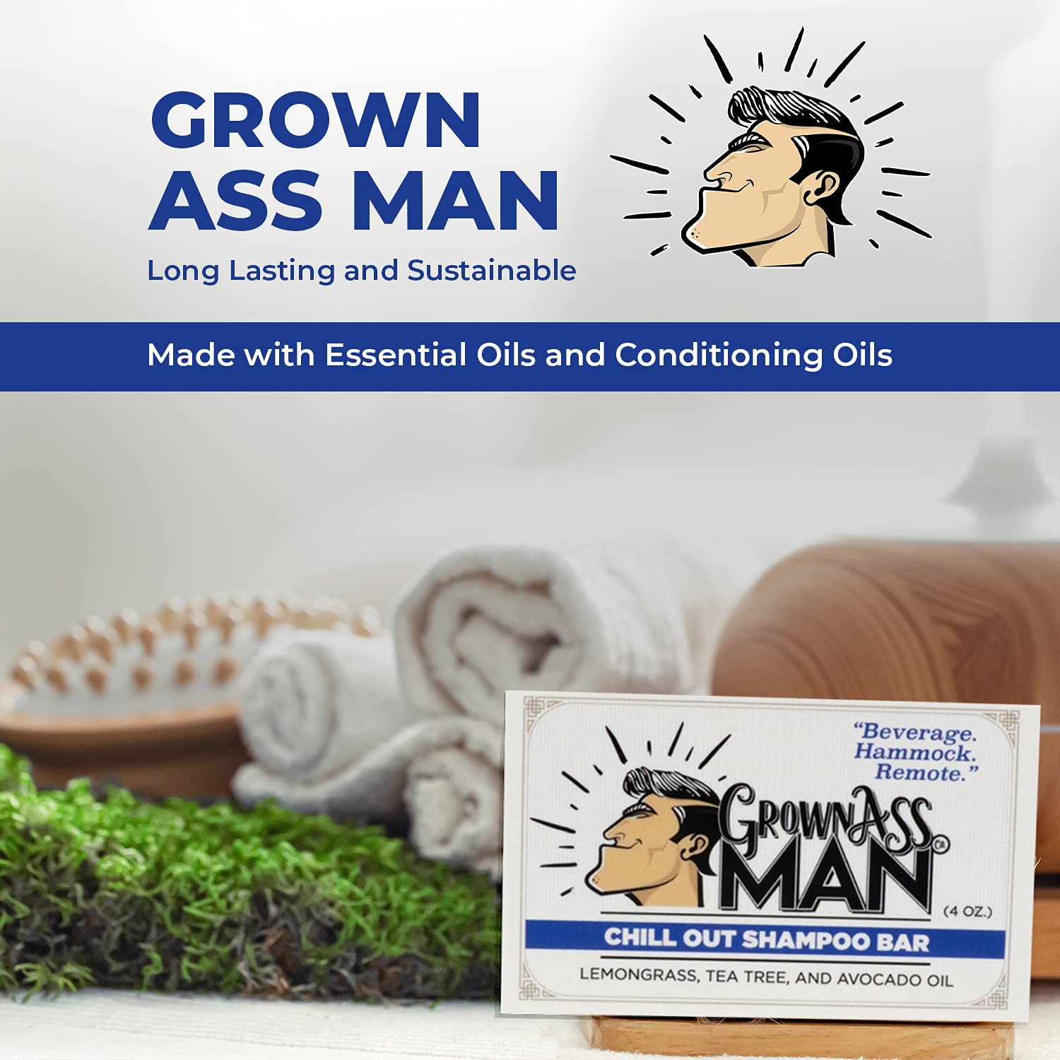 Grown Ass Man Co. hair bar on scalp, clean and refreshed.
