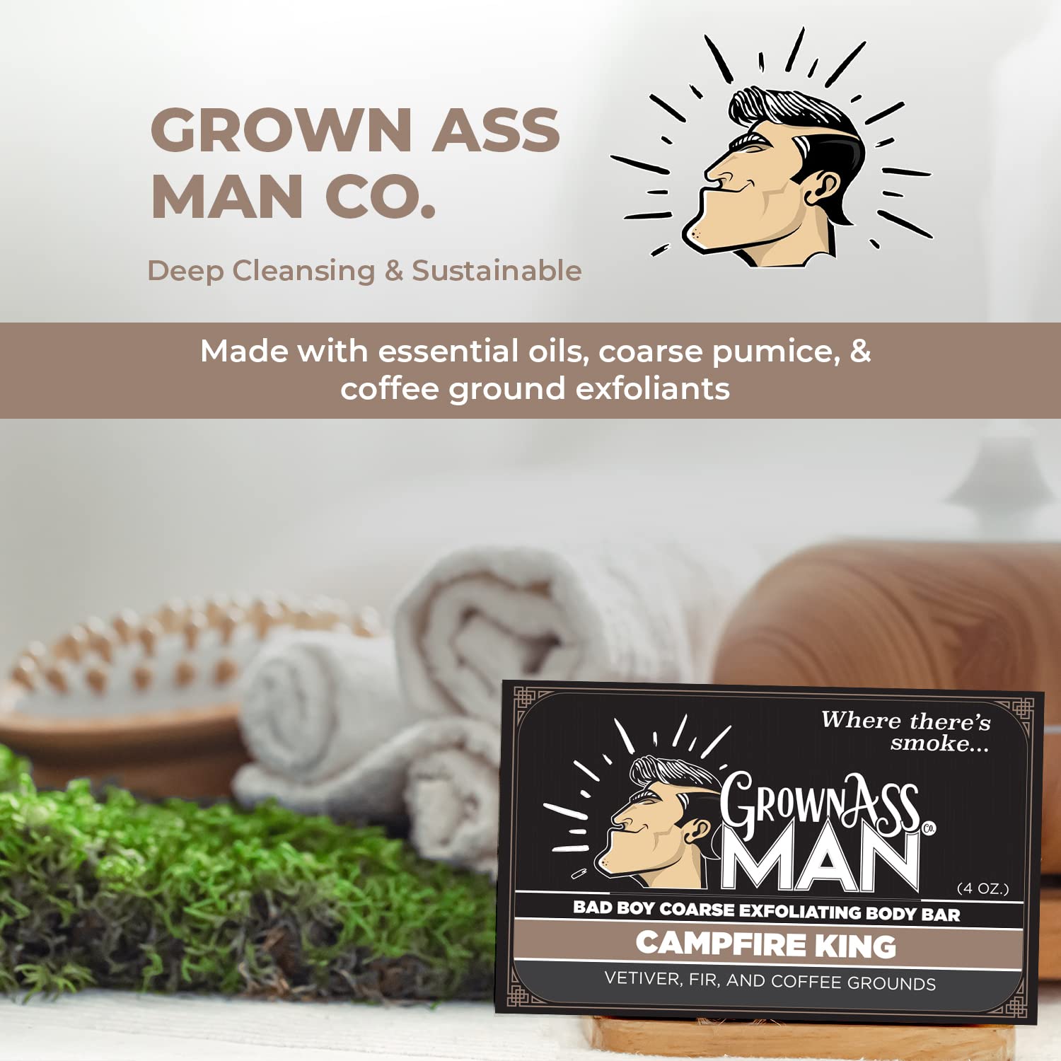 Grown Ass Man Co. Pumice-based mild exfoliant texture for daily scrubs.