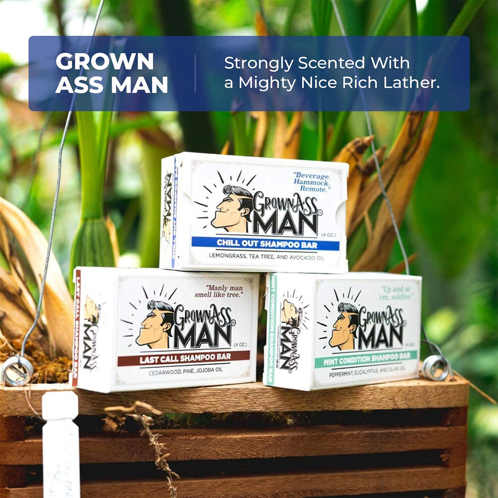 Grown Ass Man Co. natural ingredients label, premium quality.