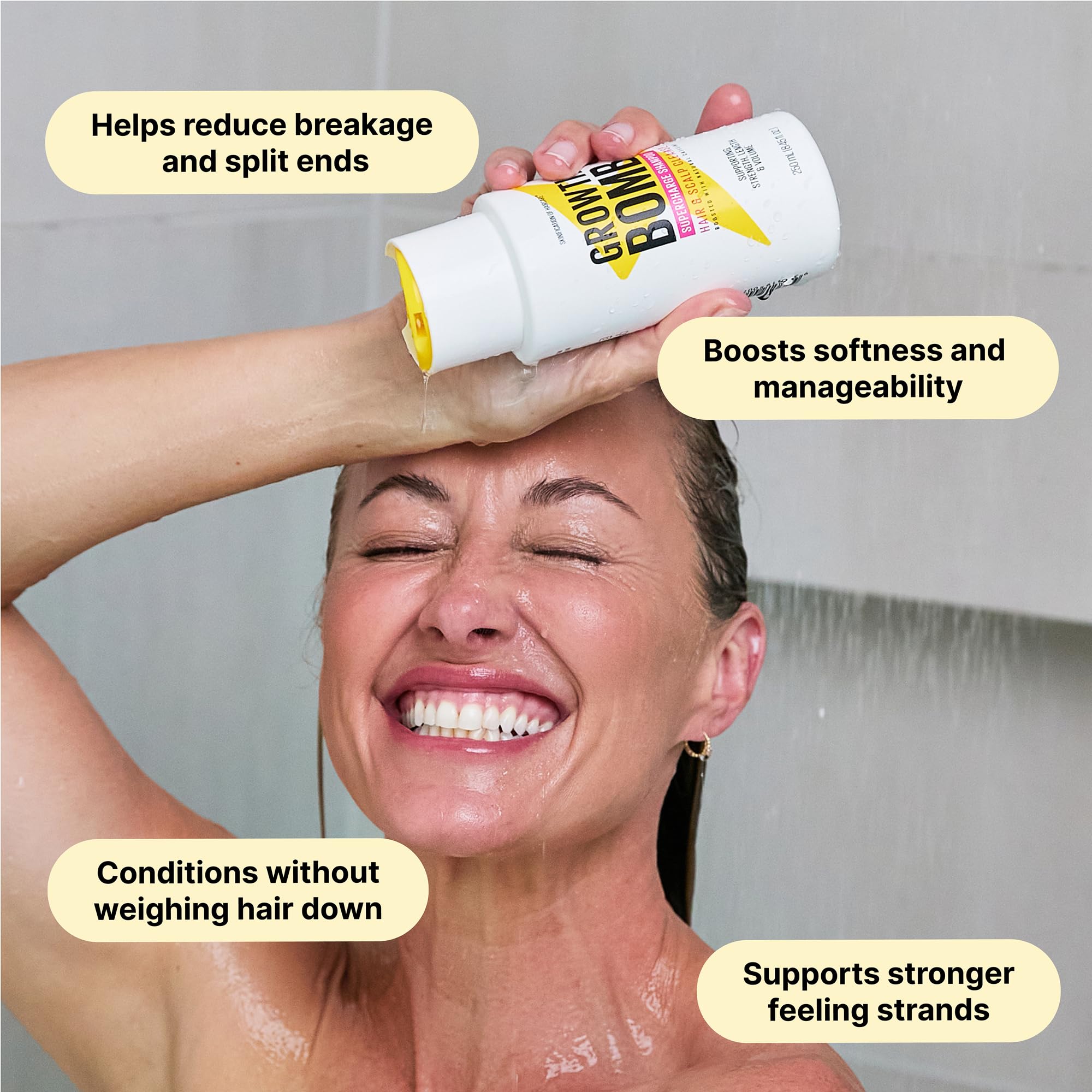 Growth Bomb Supercharge Conditioner close-up reveals creamy, smooth texture