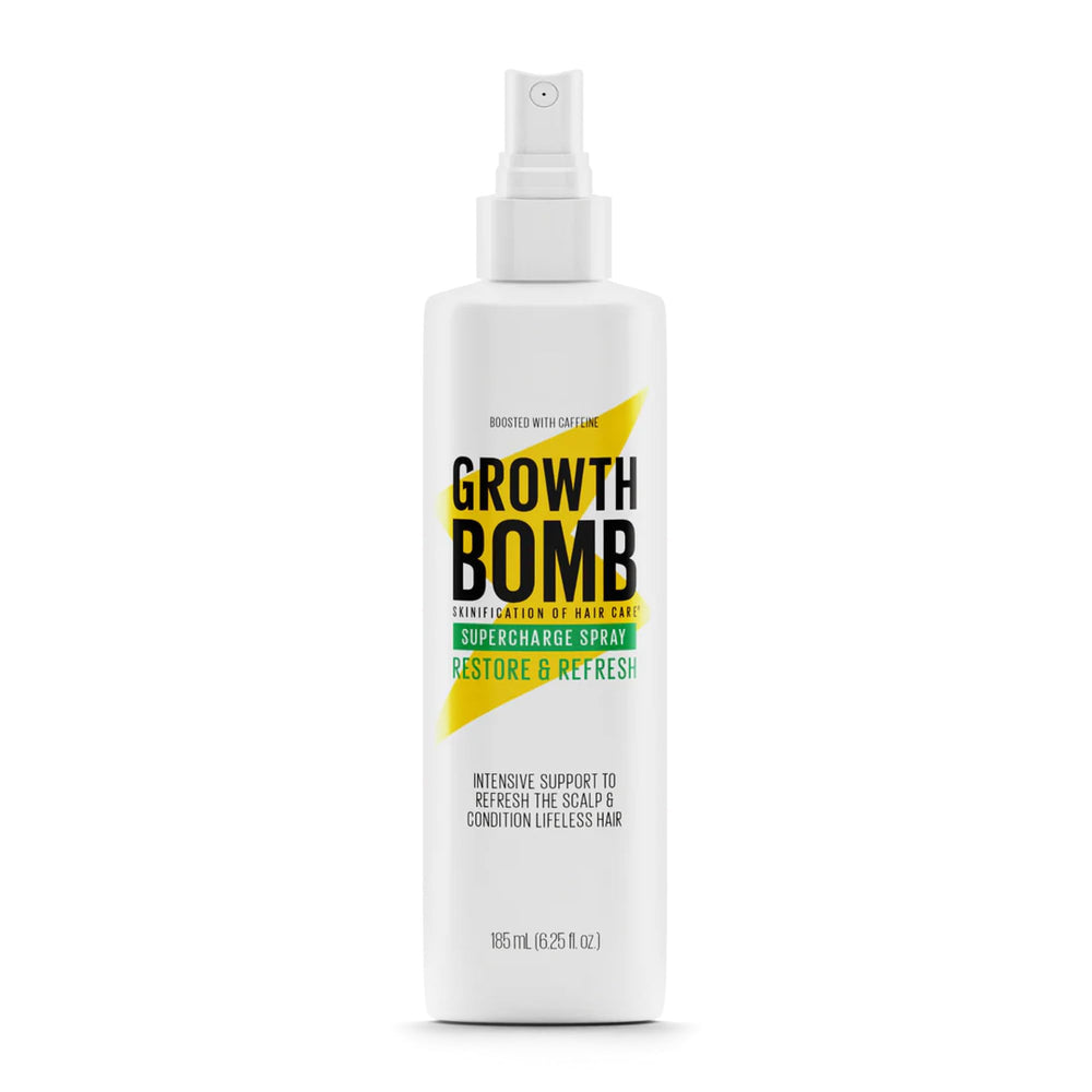 Growth Bomb Supercharge Spray bottle pour delivering even hydration.