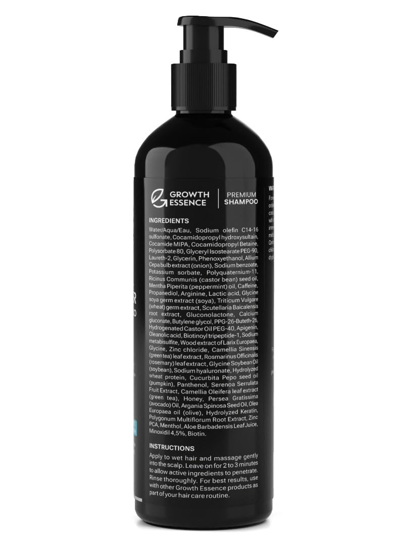 Close-up of Growth Essence bottle inviting daily use in routine