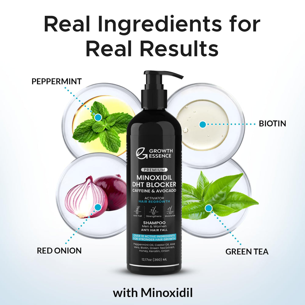 Growth Essence Minoxidil Shampoo rich lather demonstrates cleansing action for healthier-looking hair